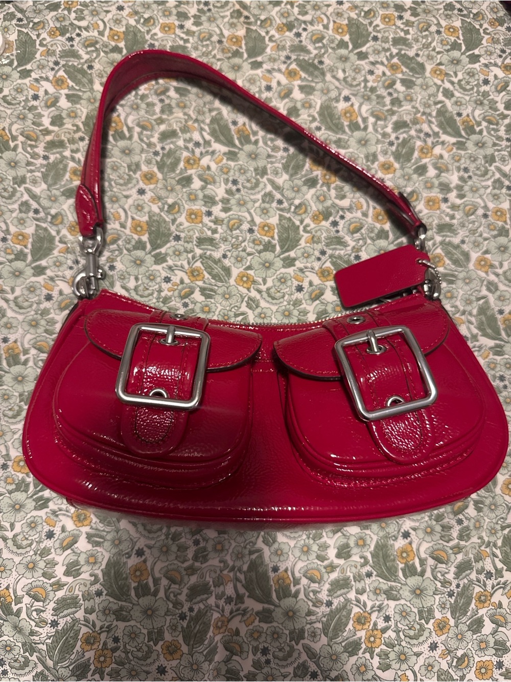Coach Red Shoulder Bag with Buckle Pockets Ashton Bag